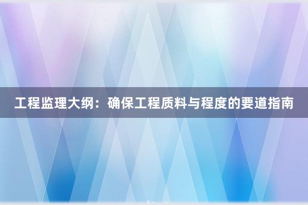 工程监理大纲：确保工程质料与程度的要道指南